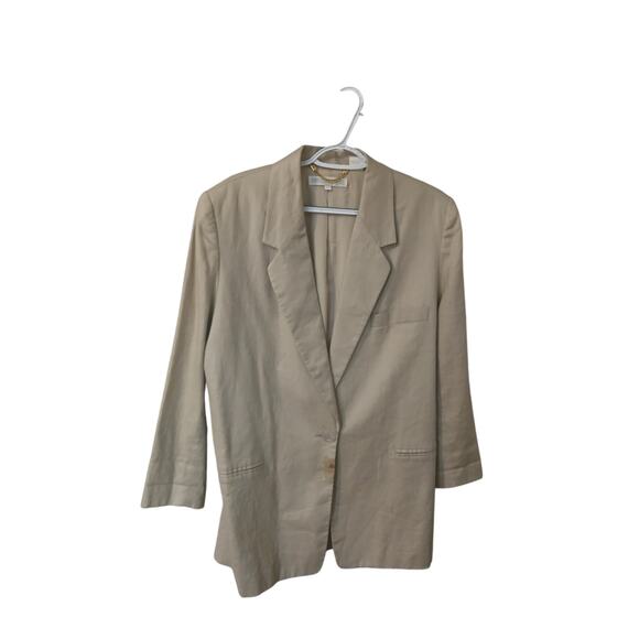 Preston & York Beige Linen Blazer Pockets Lined Button Down sz12 - Picture 1 of 9